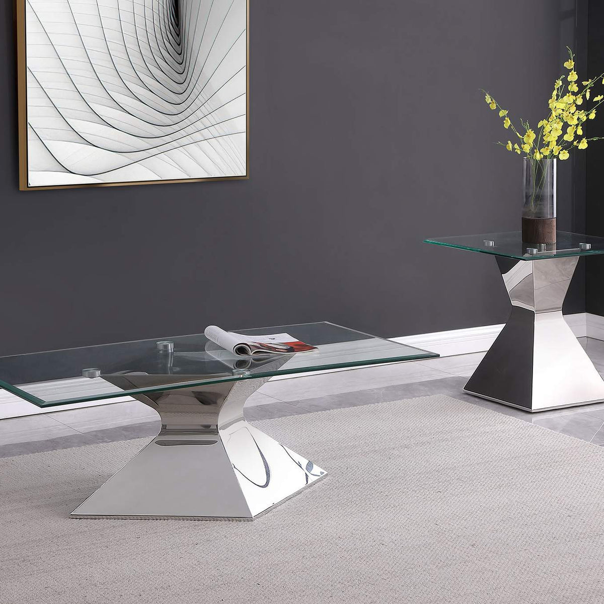 710207 Jenny Glass Top Stainless Steel Side End Table Chrome