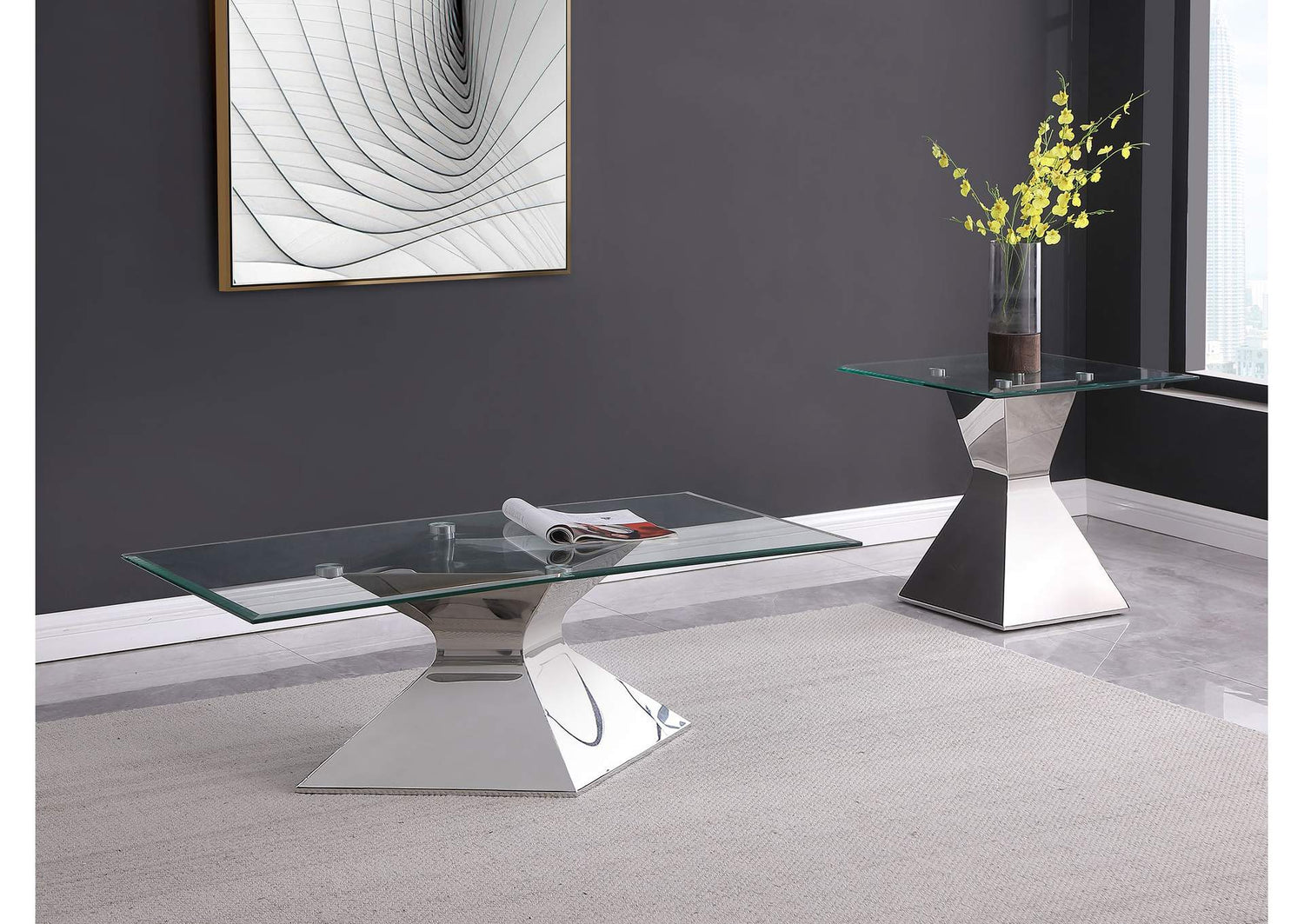 710208-S2 Jenny 2-piece Rectangular Coffee and End Table Set Chrome