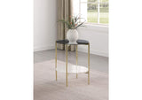 710337 Jonelle Round Glass Top End Table White Marble Shelf Gold