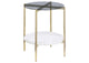 710337 Jonelle Round Glass Top End Table White Marble Shelf Gold