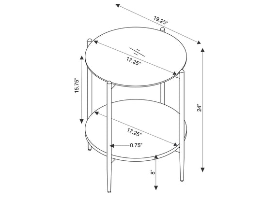 710337 Jonelle Round Glass Top End Table White Marble Shelf Gold