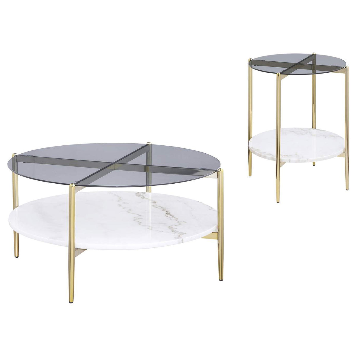 710338-S2 Jonelle 2-piece Round Coffee and End Table Set Gold