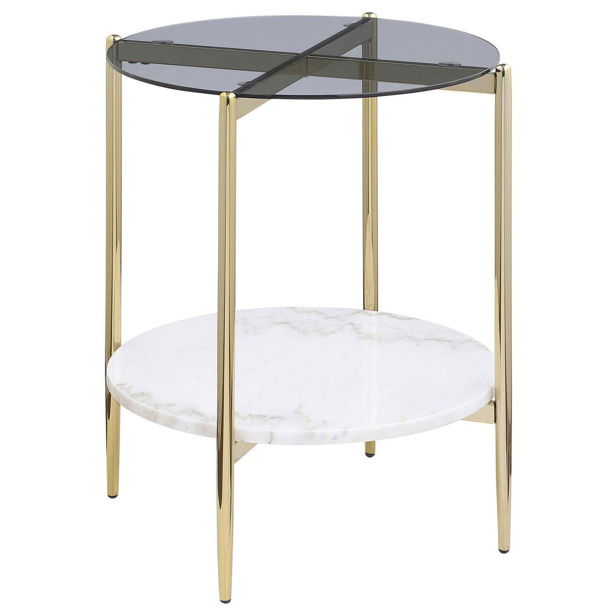 710338-S2 Jonelle 2-piece Round Coffee and End Table Set Gold