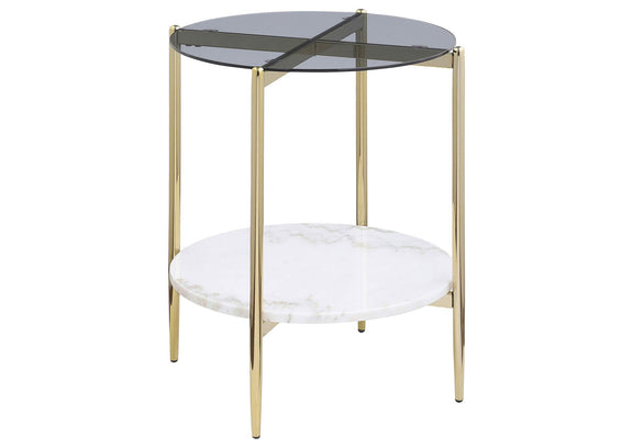 710338-S2 Jonelle 2-piece Round Coffee and End Table Set Gold