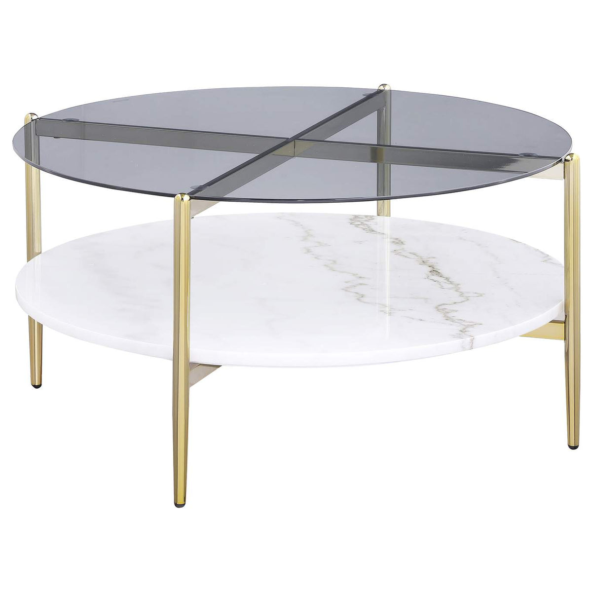 710338-S2 Jonelle 2-piece Round Coffee and End Table Set Gold