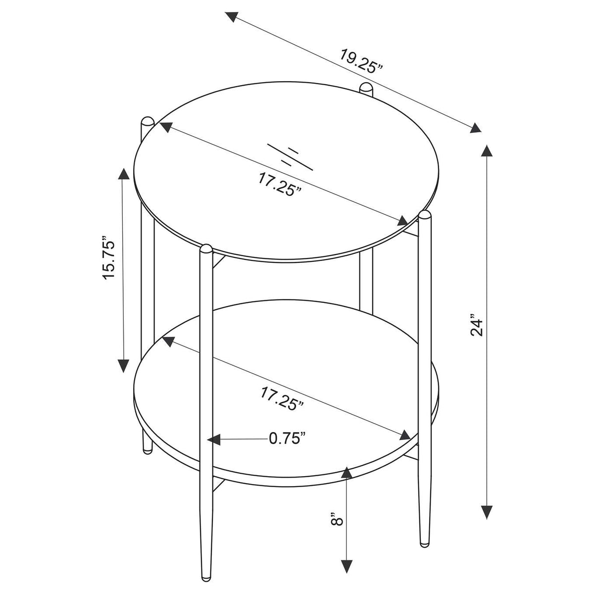 710338-S2 Jonelle 2-piece Round Coffee and End Table Set Gold