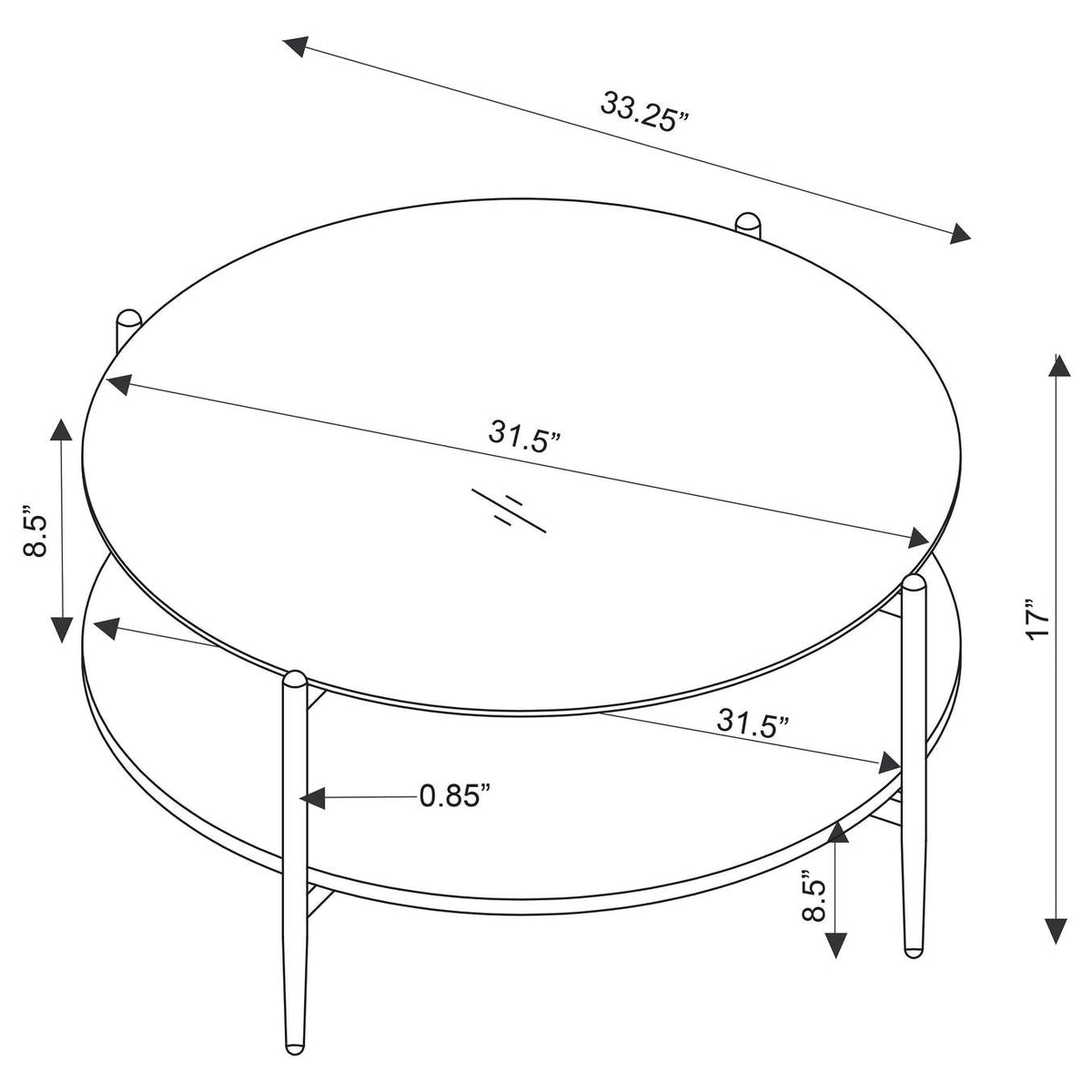 710338-S2 Jonelle 2-piece Round Coffee and End Table Set Gold