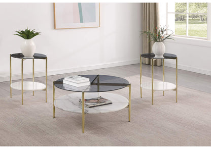710338-S3 Jonelle 3-piece Round Coffee and End Table Set Gold