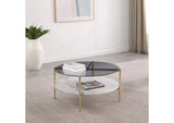 710338 Jonelle Round Glass Top Coffee Table White Marble Shelf Gold