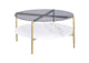 710338 Jonelle Round Glass Top Coffee Table White Marble Shelf Gold