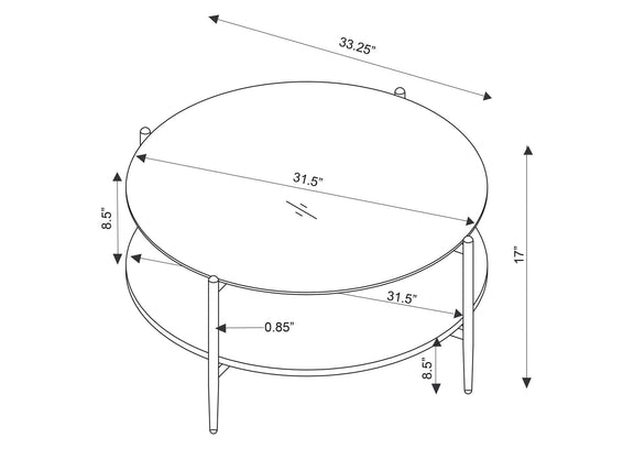 710338 Jonelle Round Glass Top Coffee Table White Marble Shelf Gold