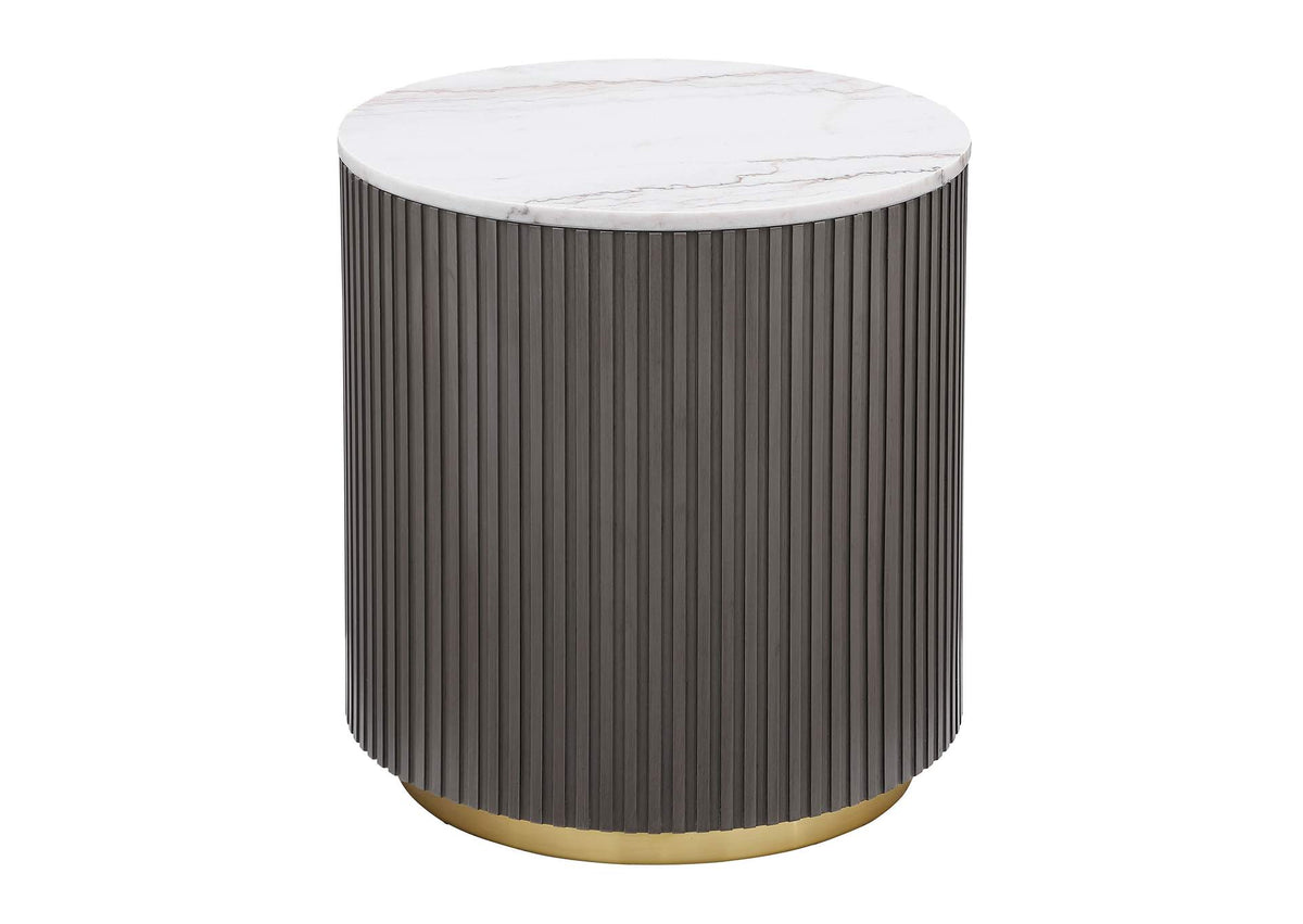 710417 Jason Round White Marble Top Side End Table Charcoal
