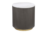 710417 Jason Round White Marble Top Side End Table Charcoal
