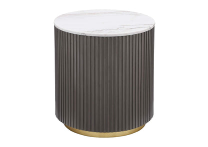 710417 Jason Round White Marble Top Side End Table Charcoal