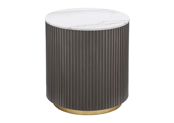710417 Jason Round White Marble Top Side End Table Charcoal