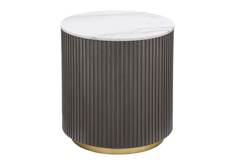 710417 Jason Round White Marble Top Side End Table Charcoal