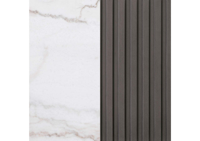 710417 Jason Round White Marble Top Side End Table Charcoal