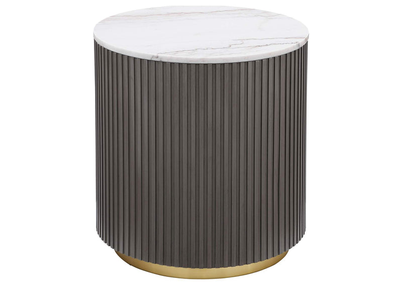 710418-S2 Jason 2-piece Round White Marble Coffee Table Set Charcoal