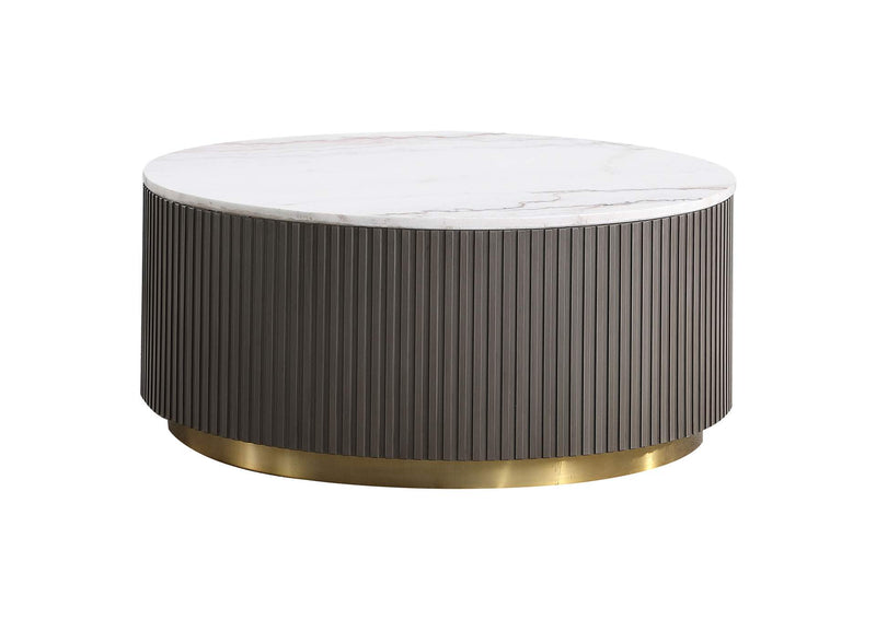 710418-S2 Jason 2-piece Round White Marble Coffee Table Set Charcoal