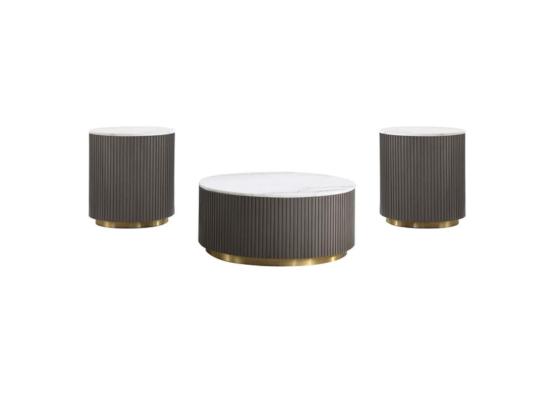 710418-S3 Jason 3-piece Round White Marble Coffee Table Set Charcoal
