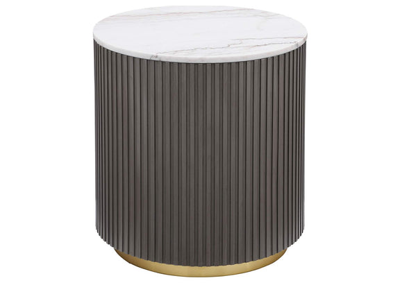 710418-S3 Jason 3-piece Round White Marble Coffee Table Set Charcoal
