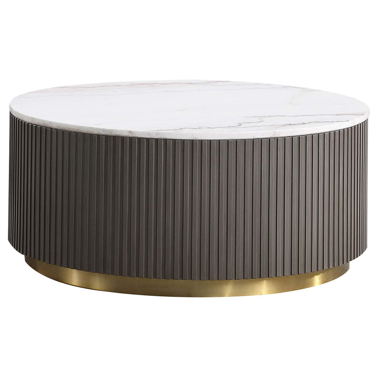 710418-S3 Jason 3-piece Round White Marble Coffee Table Set Charcoal