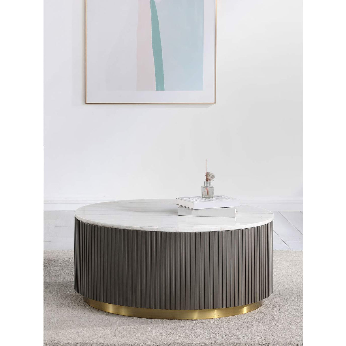710418 Jason Round White Marble Top Coffee Table Charcoal