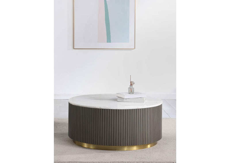 710418 Jason Round White Marble Top Coffee Table Charcoal