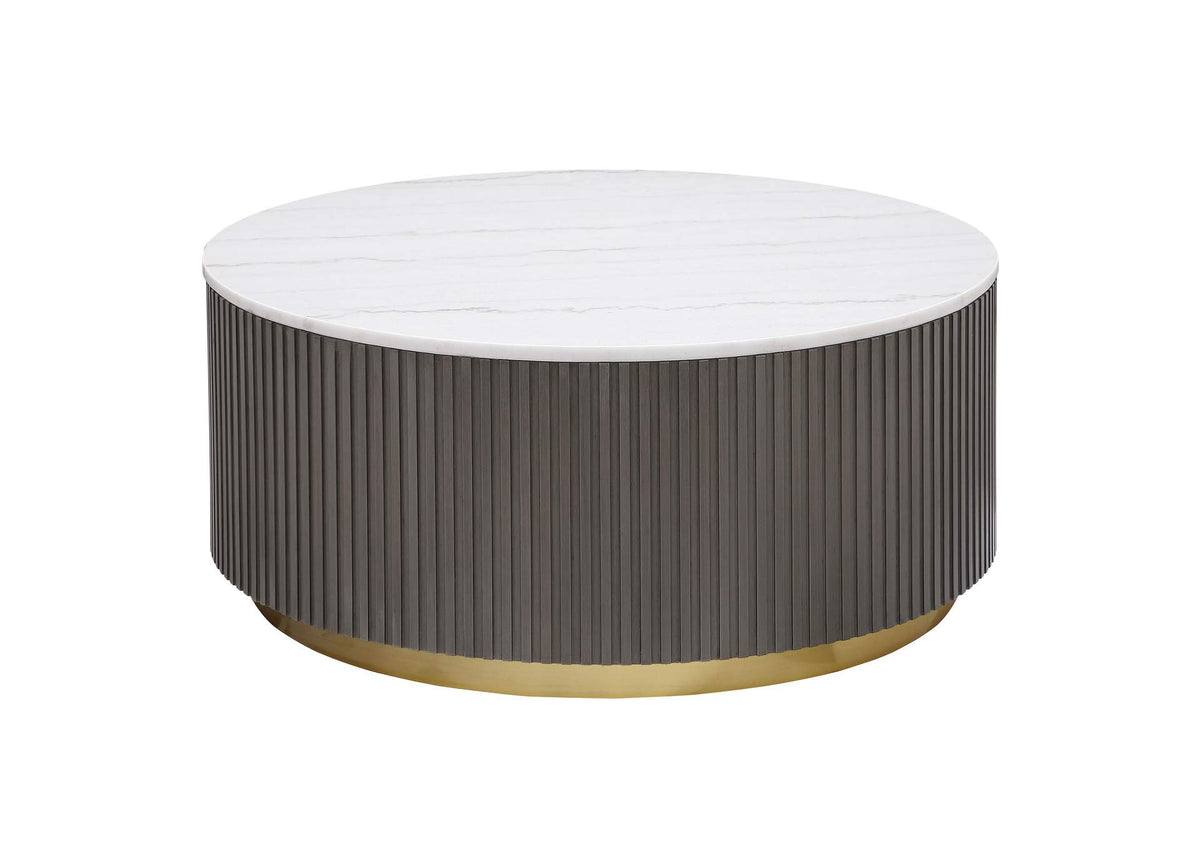 710418 Jason Round White Marble Top Coffee Table Charcoal