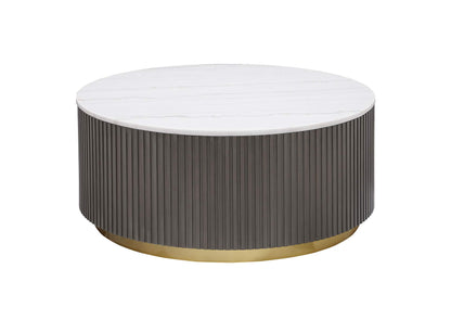710418 Jason Round White Marble Top Coffee Table Charcoal