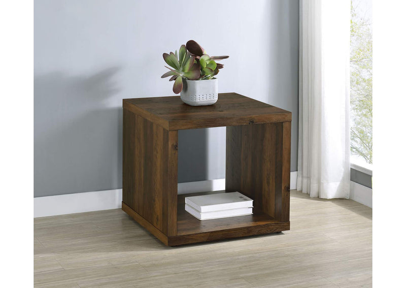 710507 Frisco Square Engineered Wood Side End Table Dark Pine