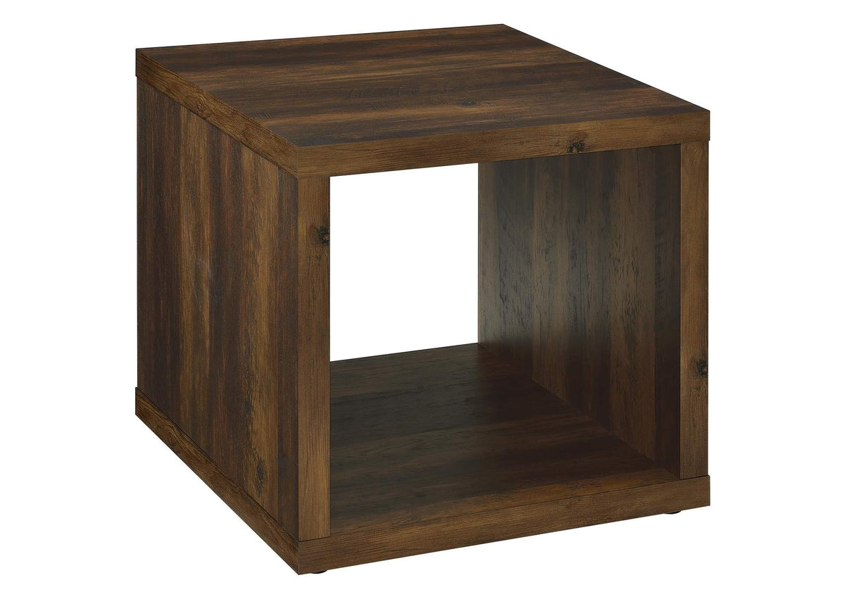710507 Frisco Square Engineered Wood Side End Table Dark Pine