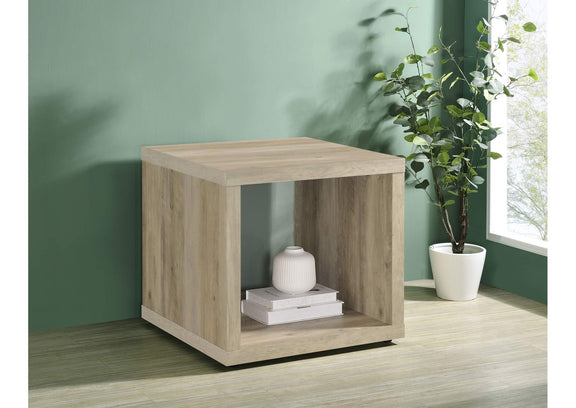 710517 Frisco Square Engineered Wood Side End Table Distressed Pine