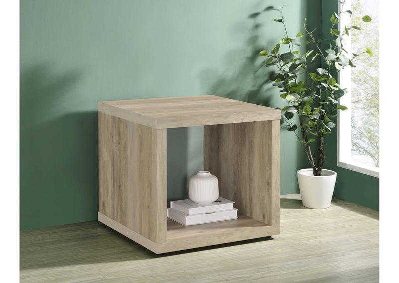 710517 Frisco Square Engineered Wood Side End Table Distressed Pine