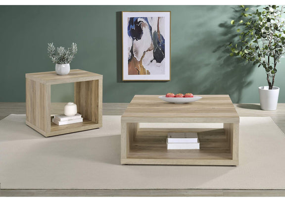710517 Frisco Square Engineered Wood Side End Table Distressed Pine