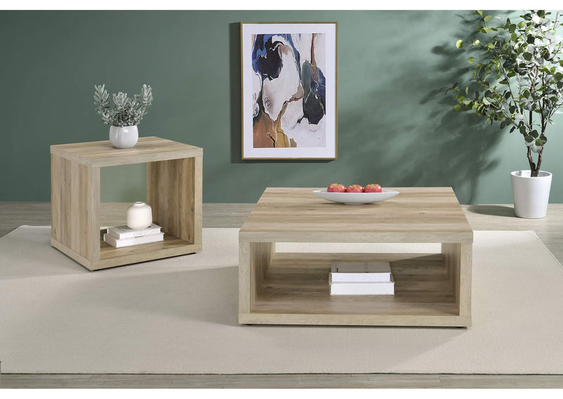 710517 Frisco Square Engineered Wood Side End Table Distressed Pine