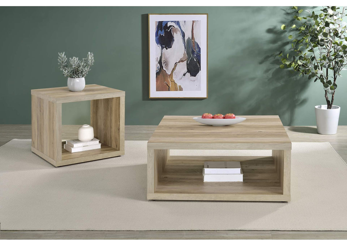 710518-S2 Frisco 2-piece Coffee and End Table Set Distressed Pine