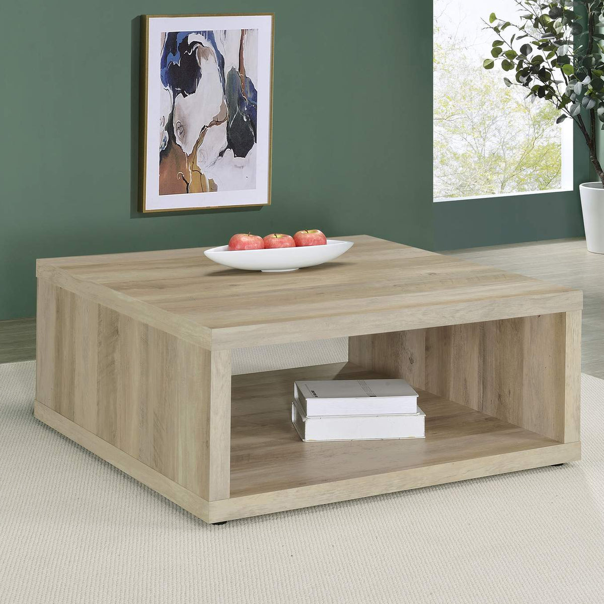 710518 Frisco Square Engineered Wood Coffee Table Distressed Pine