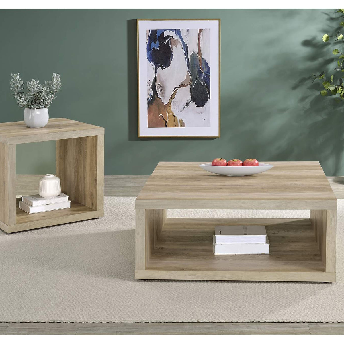 710518 Frisco Square Engineered Wood Coffee Table Distressed Pine