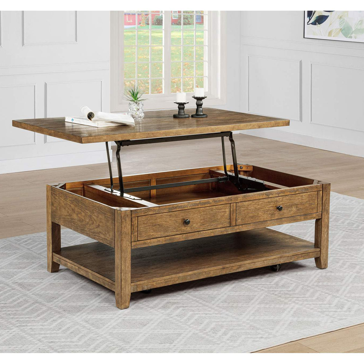 710545 Payne 48-inch Mobile Lift Top Coffee Table Distressed Brown