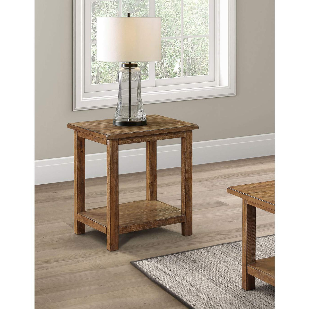 710546 Payne Wood End Table with Shelf Distressed Brown