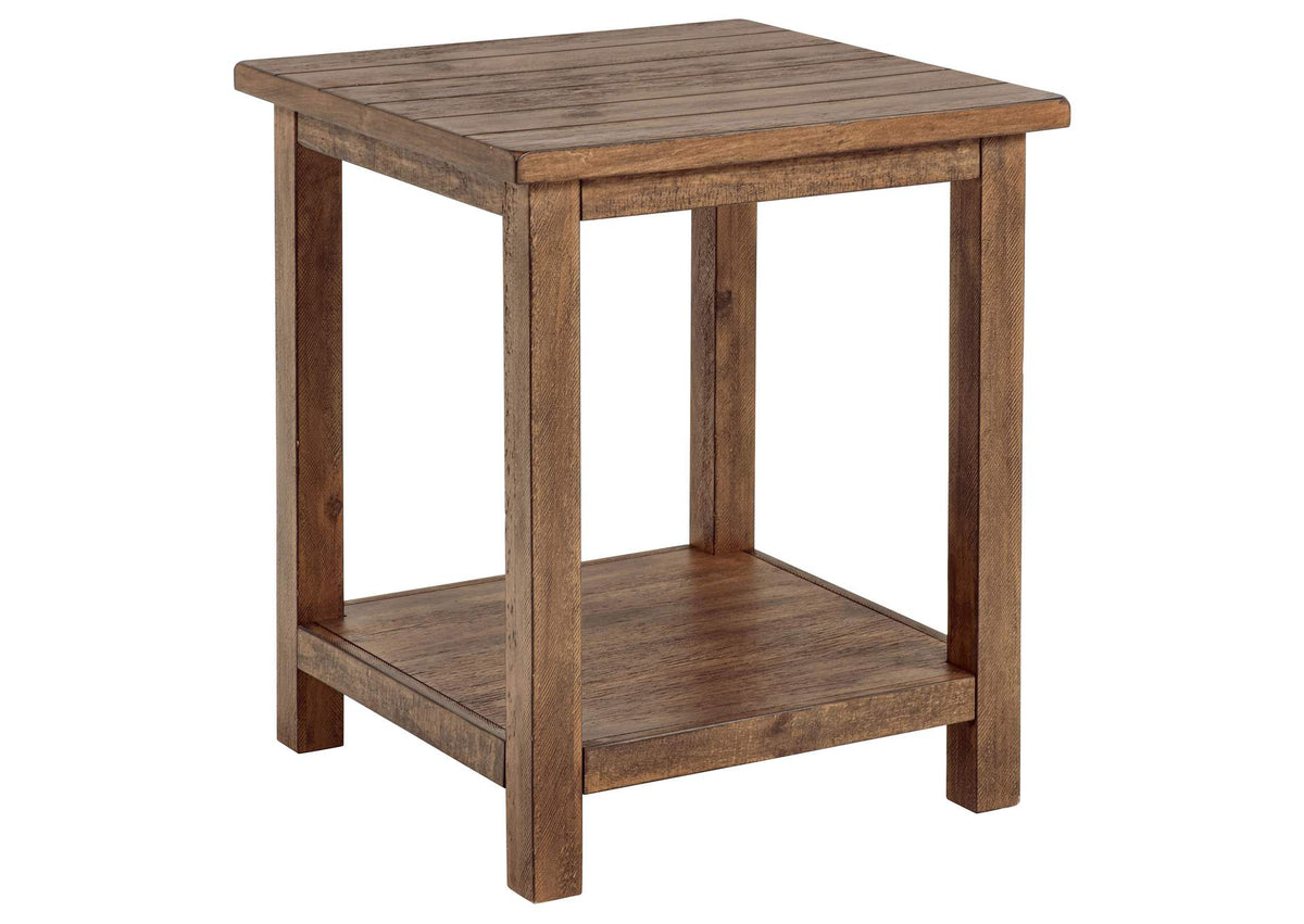 710546 Payne Wood End Table with Shelf Distressed Brown