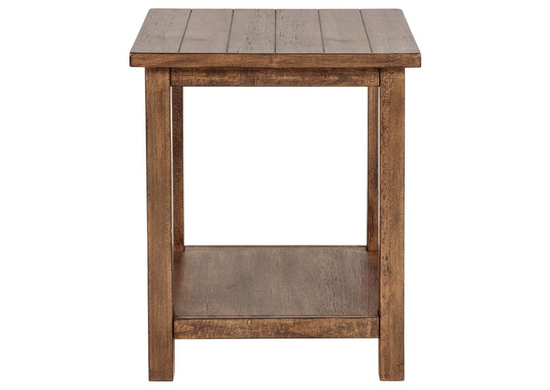 710546 Payne Wood End Table with Shelf Distressed Brown