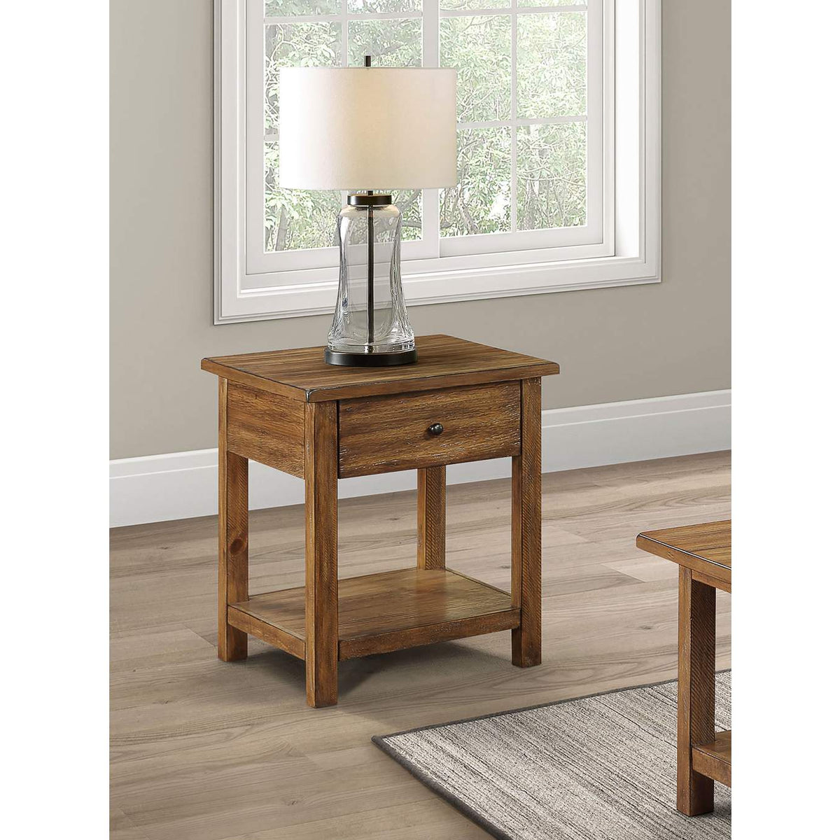 710547 Payne 1-drawer Wood End Table with Shelf Distressed Brown