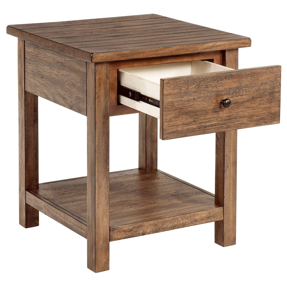 710547 Payne 1-drawer Wood End Table with Shelf Distressed Brown
