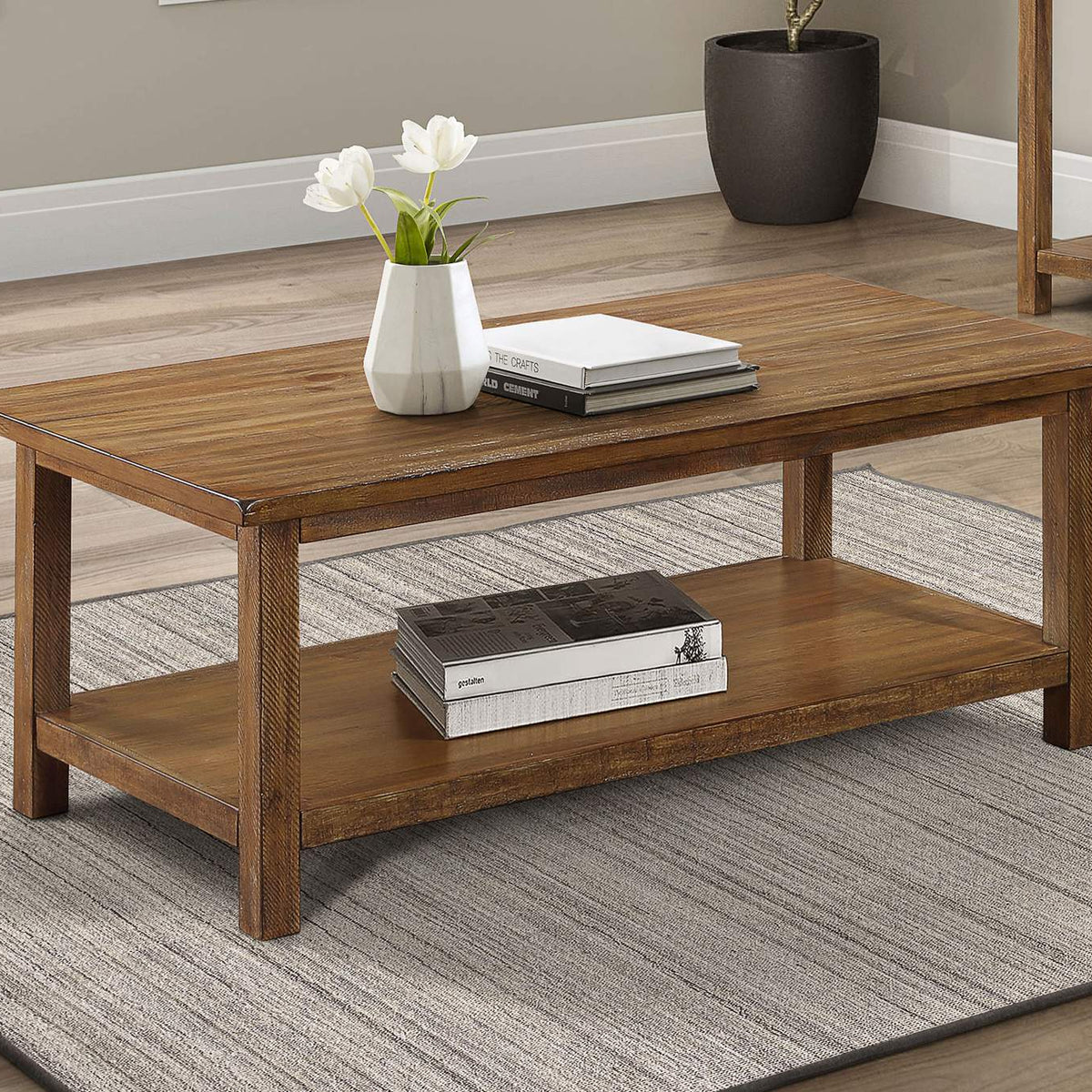 710548 Payne Wood Coffee Table with Shelf Distressed Brown