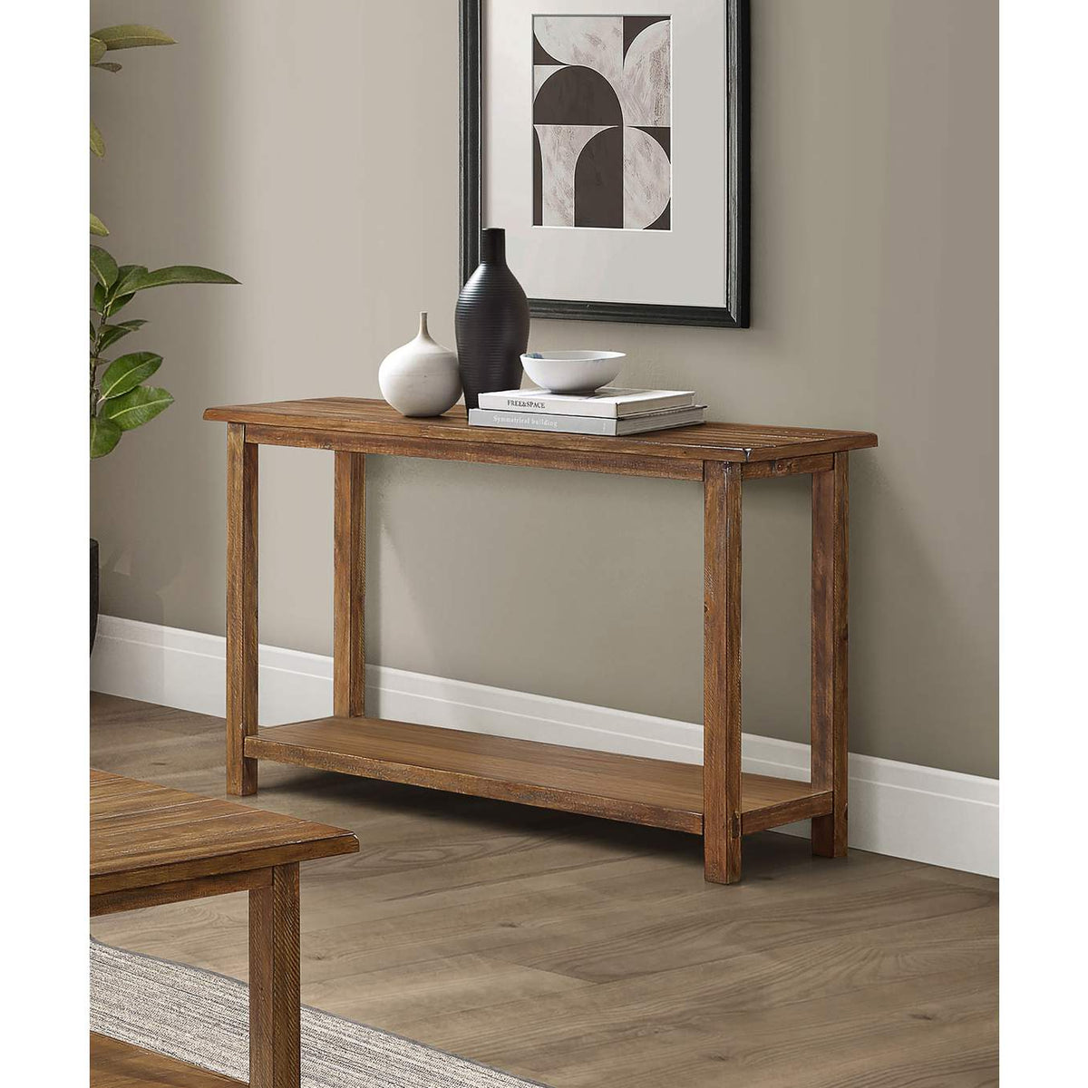 710549 Payne Wood Entryway Sofa Console Table Distressed Brown