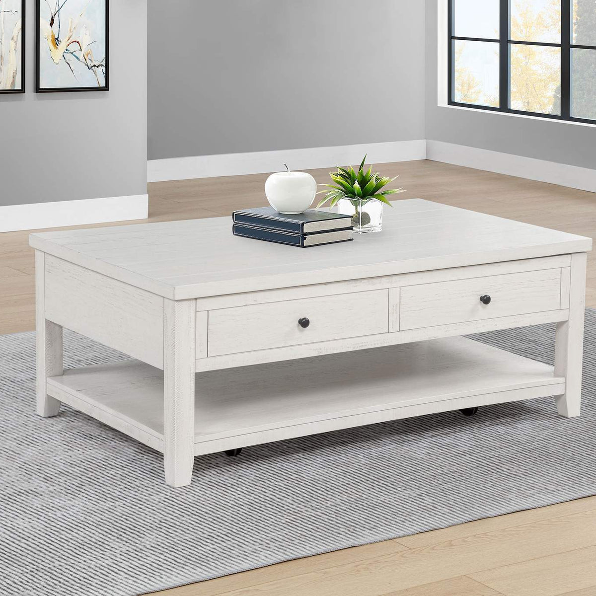 710555 Payne 48-inch Mobile Lift Top Coffee Table Distressed White