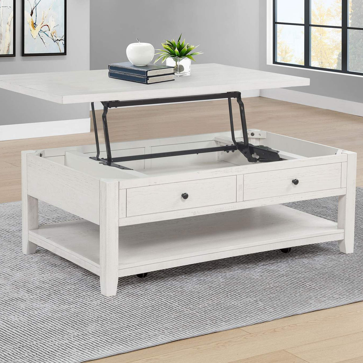 710555 Payne 48-inch Mobile Lift Top Coffee Table Distressed White