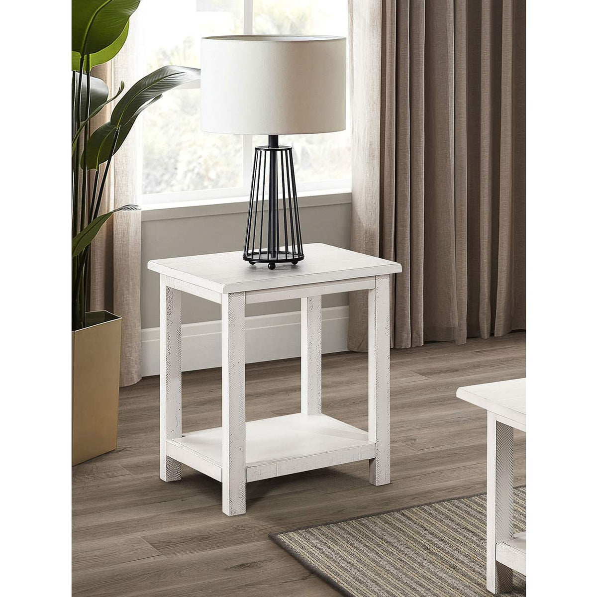 710556 Payne Wood End Table with Shelf Distressed White